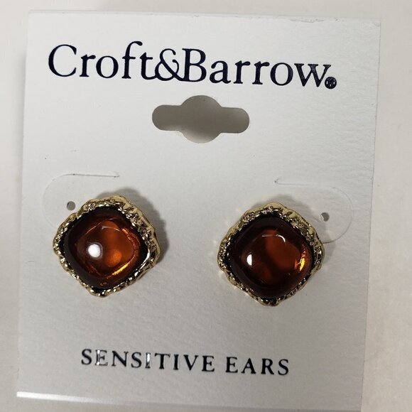 CROFT & BARROW, Gold-tone Brown Square Stone Stud Earrings | 2/$30 | Jewelry - Picture 6 of 10